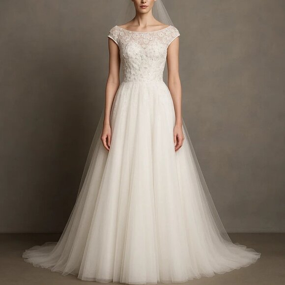 Theia Couture Silk & Swarovski Crystal Wedding Dress Ball Gown Princess Romantic - Picture 1 of 15